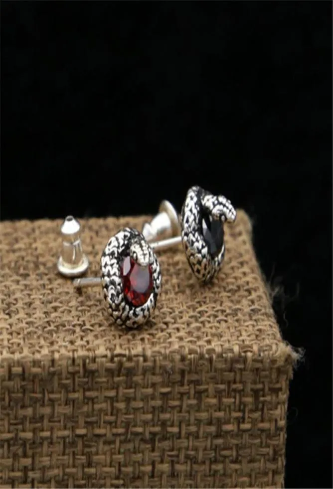 Stud 925 boucles d'oreilles en argent sterling serpent avec des pierres rouges noires faites à la main designer vintage accessoires de bijoux de luxe cadeau5388619