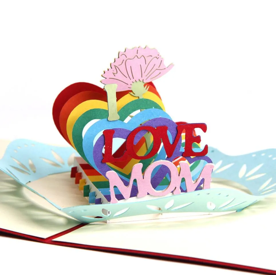 Mode 3D Pop Up Cartes de voeux avec enveloppe Carte de fête des mères J'aime maman à la main Anniversaire Thanksgiving Day Gift5170665