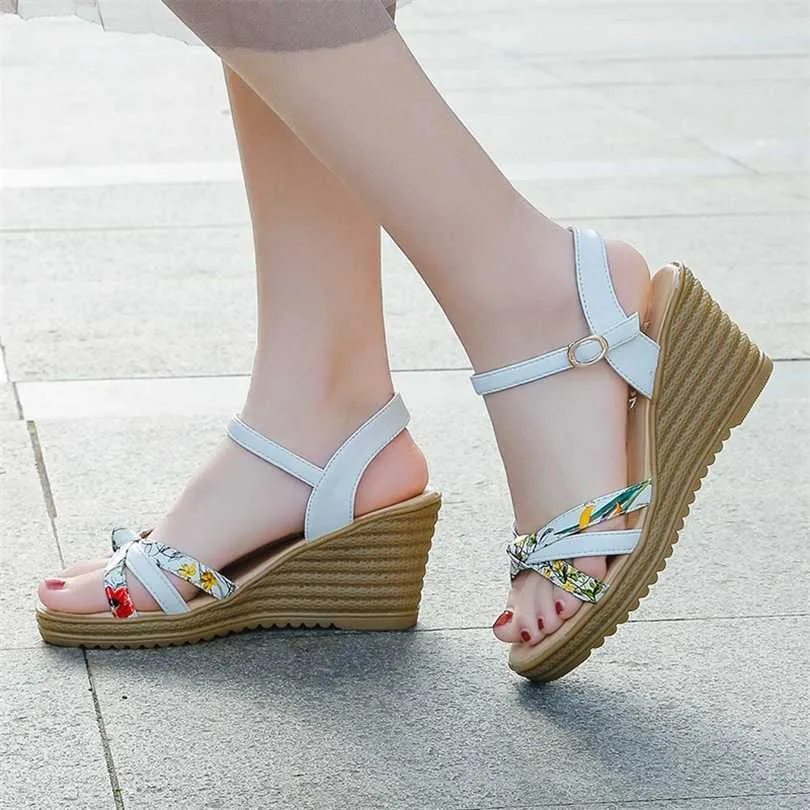 Trendy Flip Flop Sandals Summer Sandal Women's Slope High Sandles Heels Fish Mouth One Button Roman Shoes Ankle Strap Wedges 240228