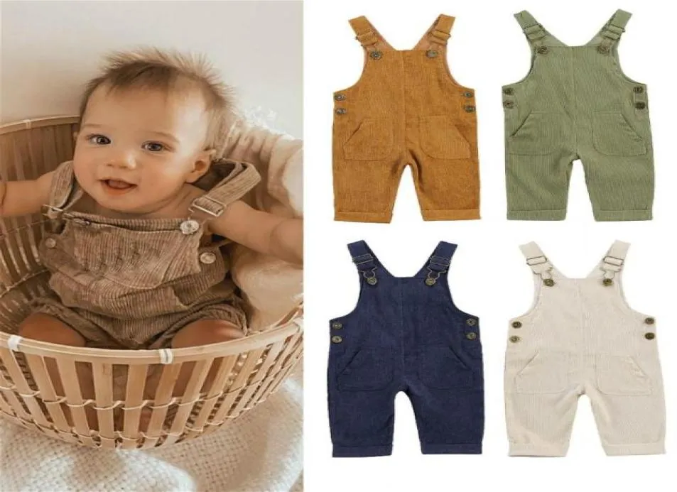 Jumpsuits 03Y Toddler Baby Suspender Pants Kids Overalls Solid Color Button Pocket Bib 2021 Spring Summer Boy Girls Clothes7981823