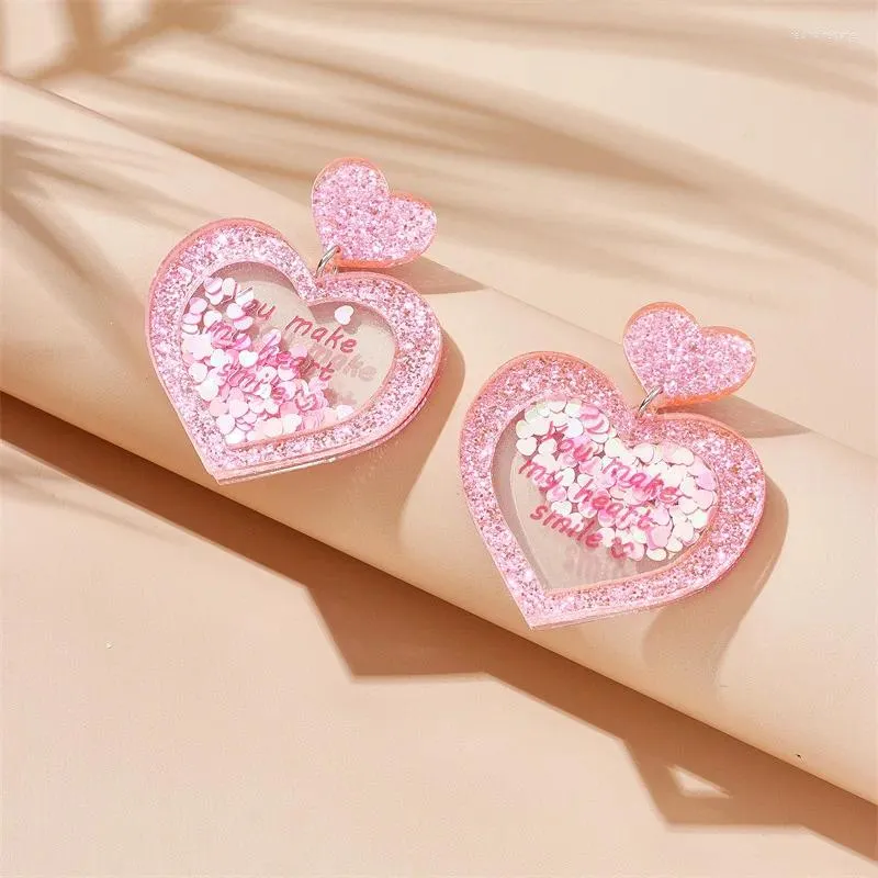 Dangle Earrings Acrylic Pink Heart For Women Bulk Letter Glitter Y2K Pendant Luxury Jewelry 2024 Party Accessories