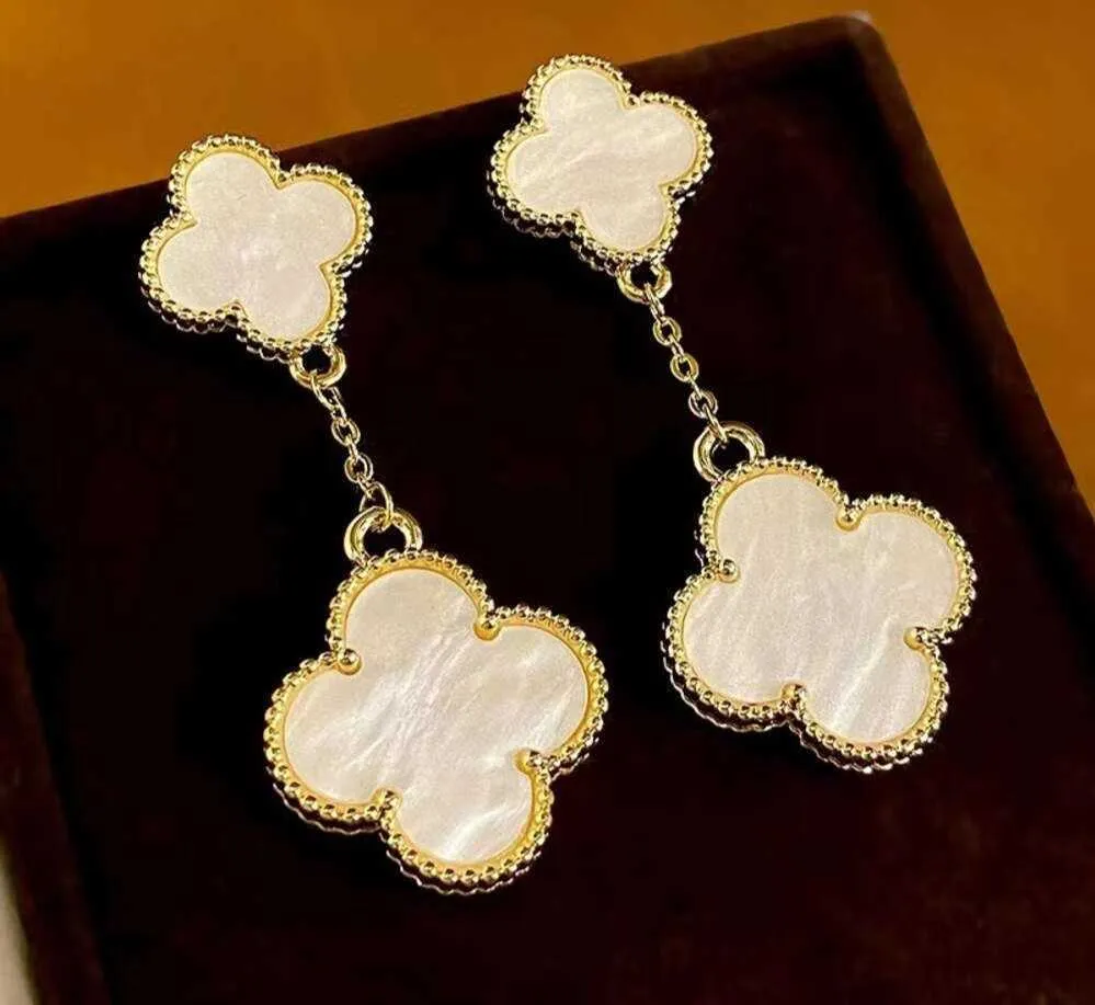 Four Leaf Clover Earring Fashion Classic Dangle Earrings Designer Woman Agate Mother Pearl Valentines 선물 교사