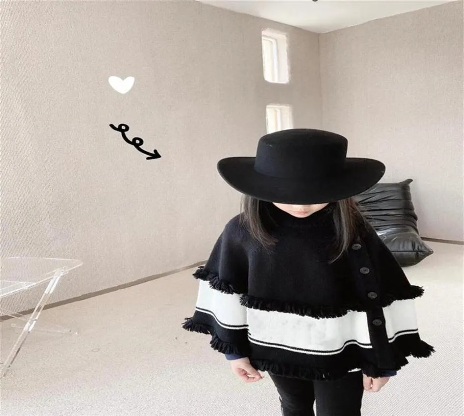 Hoge kwaliteit herfst winter Sweet Kids Meisjes Gebreide Trui Capes Poncho Gehaakte Batwing Mouw grijs zwart Kleur Peuter Baby Jack5543133