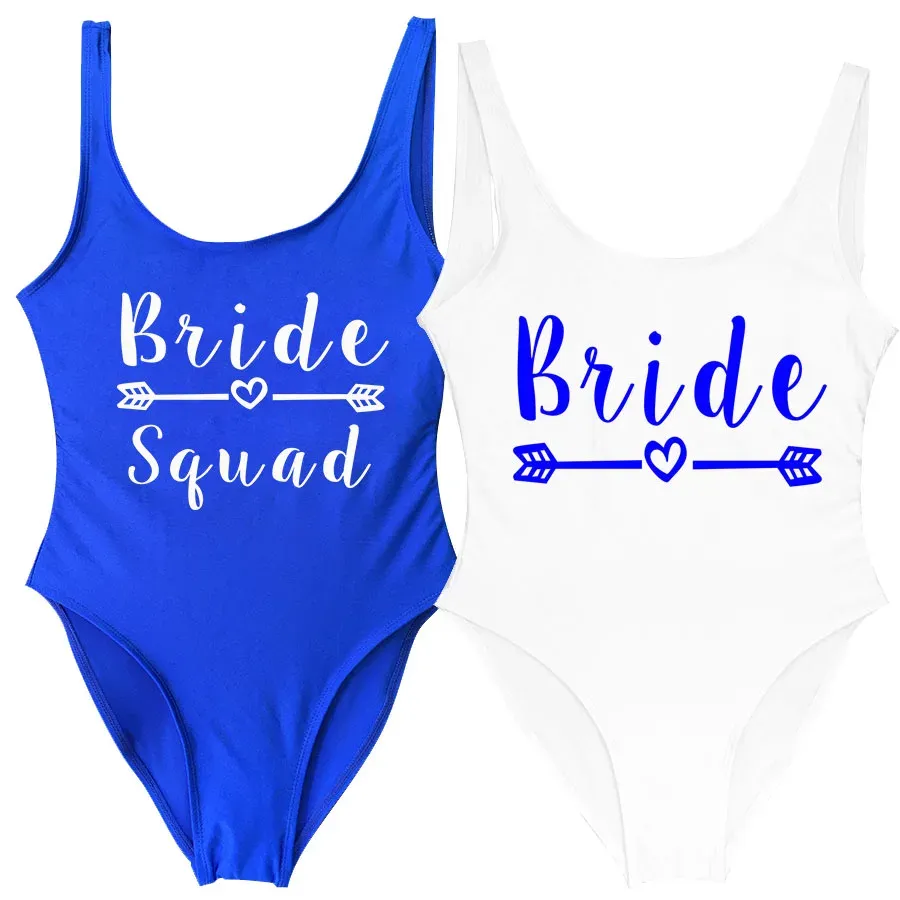 Badkläder S3XL Brud Squad Onepiece Badkläder baddräkt Brev Brev Tryck Swimsuit Women Beachwear Bachelor Hen Party Swim Suit Bikini