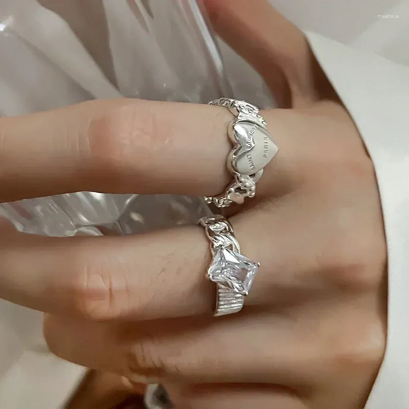 Cluster Ringen 925 Sterling Zilver Mode Liefde Hraet Opening Voor Vrouwen Meisjes Vierkante Zirkoon Wijsvinger Ring Trendy Sieraden Groothandel