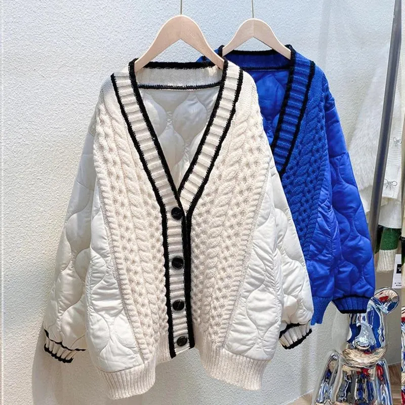 Women's Sweaters Splicing Sweater Coat Female Winter Clothes Loose Thickened Knit Cardigan Top Oversize Punk Hip Hop Y2K Jacket