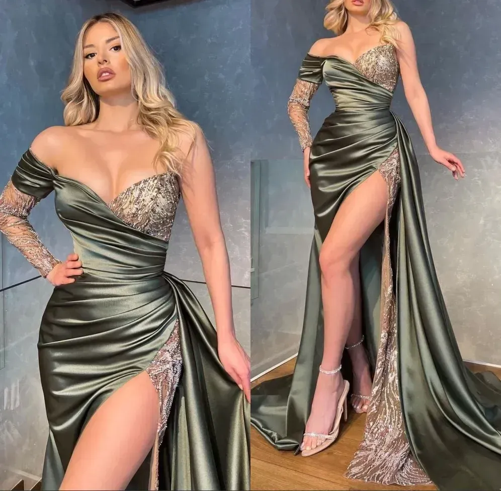 Rückenfreies, sexy, offener Rücken, Reißverschluss, Satin-Abschlussball-Partykleid mit Pailletten, Perlen, hohem Schlitz, langes, bodenlanges, figurbetontes, gepolstertes Stretch-Abendkleid NEU es