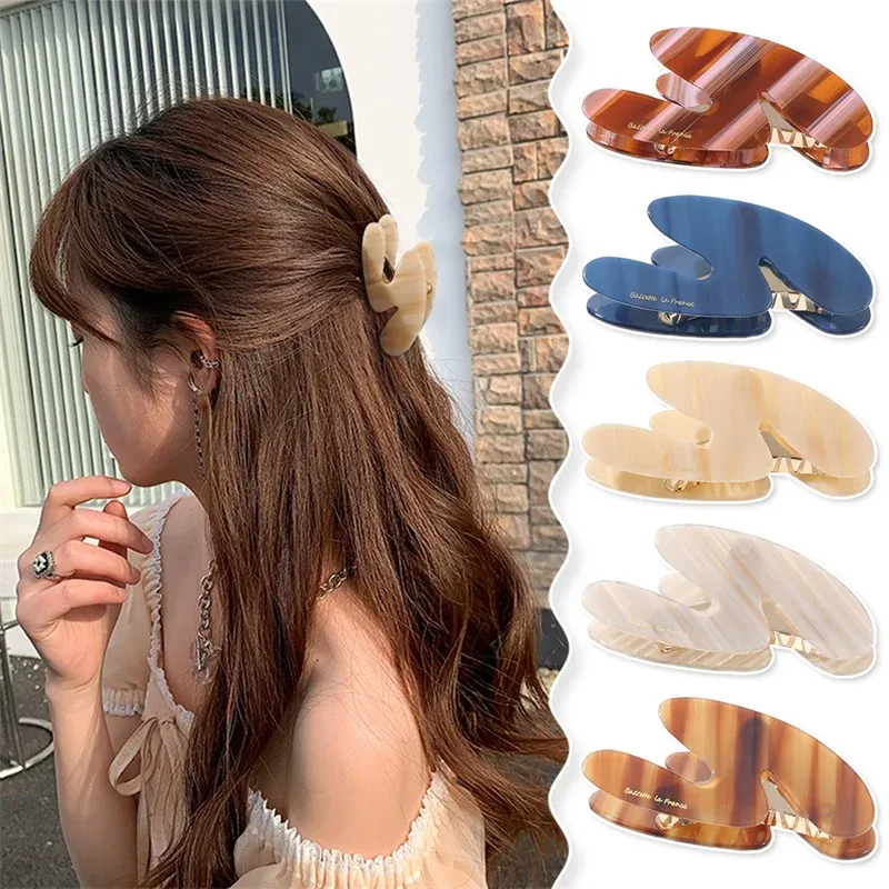 Pinzas para el cabello Vintage para mujer, forma de Z, rayas coloridas, pinza de garra de acetato, pinzas para el cabello grandes de 9 cm, accesorios para el cabello para niñas, pinzas para el cabello