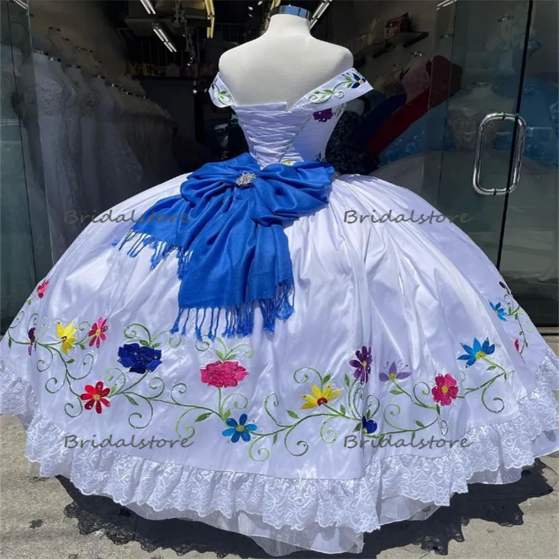 blue and white mexican dress Salvadoran Traditional Casual Dress Girls Special Occasions 8