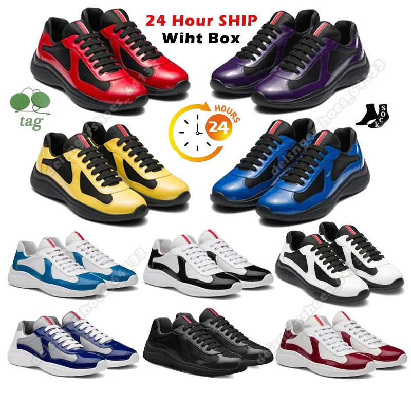 2024 Designer Shoes Men Women luxury shoes Spring autumn new mens shoes Americas Cup Sneakers Leather Trainer Patent Flat Black Blue Mesh Nylon trendy Casual Shoes