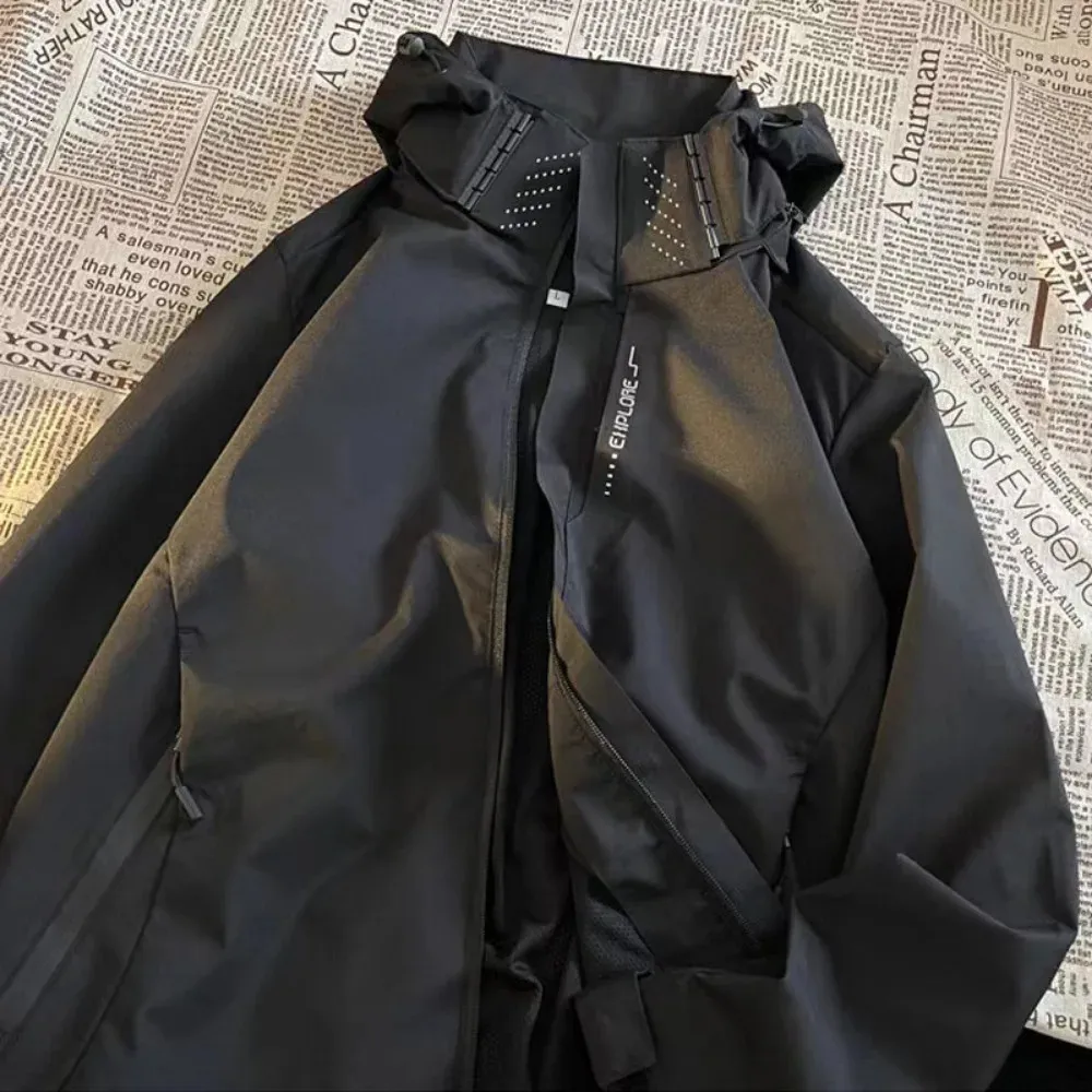 Männer Frühling Herbst Hoodie Jacken Mode Outdoor Mantel Übergroße Wasserdichte Windjacke Cool Zipper Punk Bergsteigen Kleidung 240227