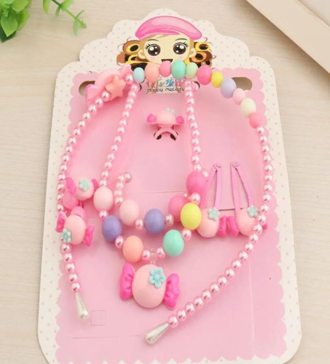 kinderen parel sieraden set ring armband hanger ketting haarspeld haarband hoofdband cartoon schattig kralen haaraccessoires verjaardagscadeau1174412