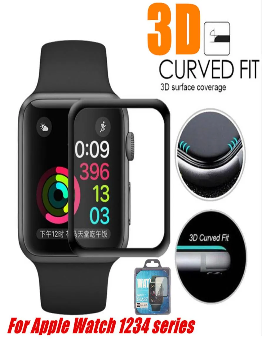 Pour Apple Watch 4 entièrement couvert 9H 3D bord incurvé colle verre trempé Film protecteur d'écran 40mm 44mm 38mm 42mm pour iWatch 1239009661