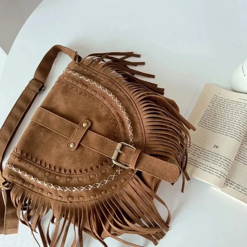 Heuptassen Speciaal materiaal Imitatiesuède handtas Retro Veelzijdige Etnische stijl Crossbody Kwastje Boho Schoudertas Diagonaal Straddle Portemonnee