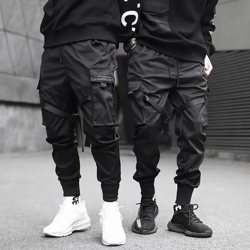 Streetwear Black Mens Harem Joggers Pants Męski ładunek Hip Hop swobodny kieszenie dresowe spusty mody 240226