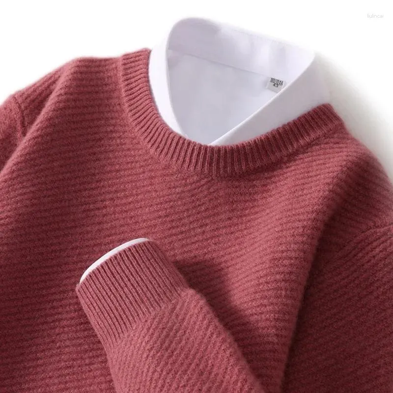 Men's Sweaters Winter Cashmere Sweater Round Neck Pure Color Thickened Business Casual Loose Wool Knitted Elegant Slim Fit