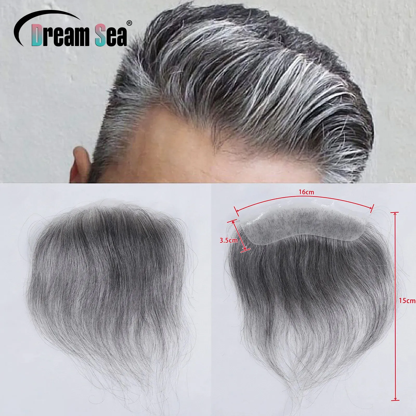 1b 60 Grey Straight Man Toupee V Style Frontal Hairline For Men Human Hair 0.06mm Ultra Thin Skin PU Mens Capillary Prosthesis 240222