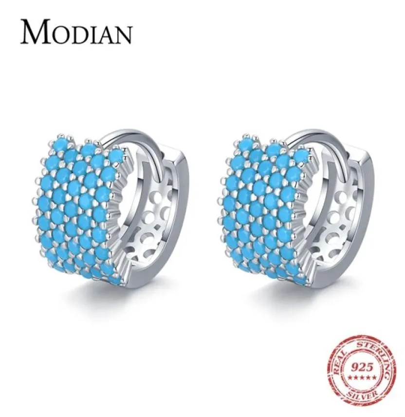 Modian Vintage Turquoise Elegant Earring Real 925 Sterling Silver Luxury Charm Hoop Earrings Wedding Jewelry 2207213372605