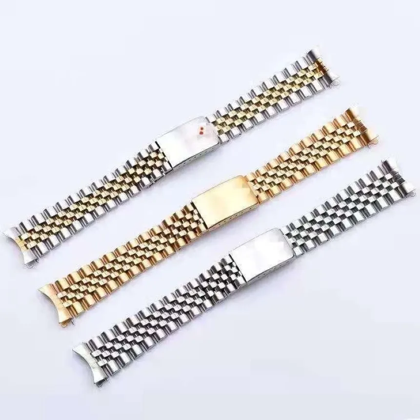 Watch Bands 19 20 21mm Two Tone Hollow Curved End Solid Screw Links Replacement Band Old Style VINTAGE Jubilee Bracelet For Dateju259w