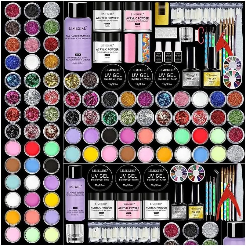 Kit per nail art Kit acrilico per unghie Set manicure in polvere professionale con punte per pennelli monomero liquido per estensione Consegna a goccia Dhidf