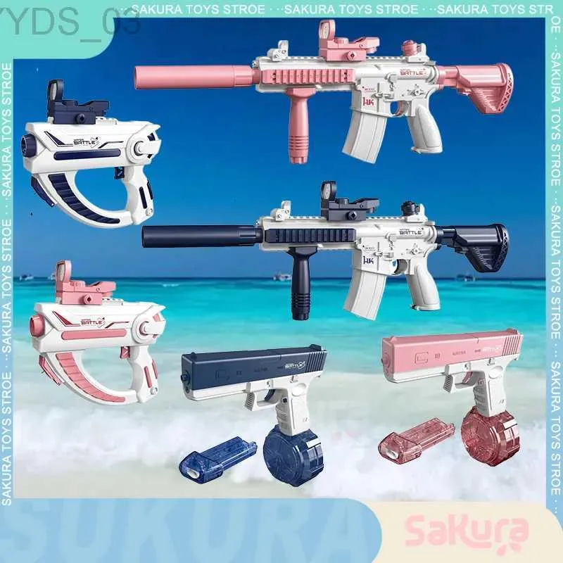 Gun Toys Electric Glock Pistol Shooting Toy Full Automatic Water Guns Long Range Waterguns Summer Beach Water Park Toy For Kids Adult Toy YQ240307
