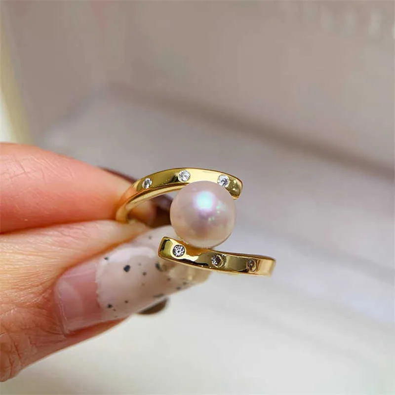 Diy Pearl Accessories T Family Balance 18K Guld inslaget koppar Tjockt guldpläterat smycken Ring Justerbar semi färdig t smyckesring