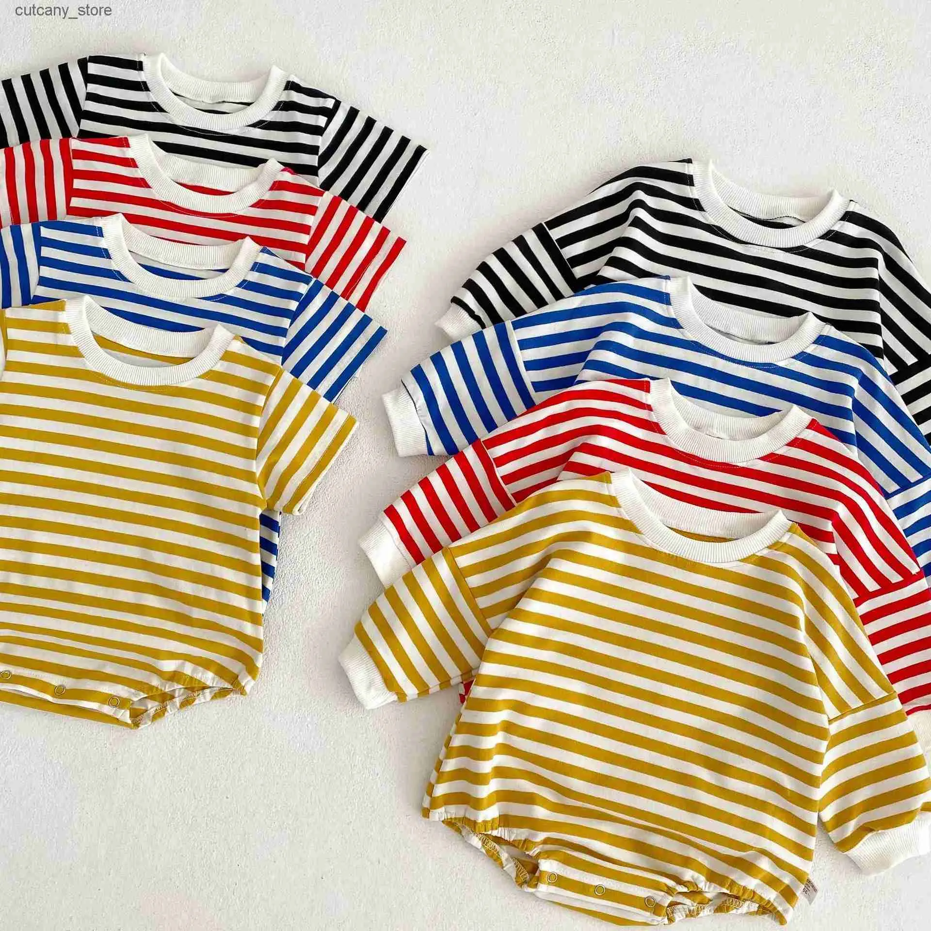 Jumpsuits Ins Korean Spring Summer Newborn Baby Boys Romper Cotton Striped Simple Loose Stretch Infant Boys Bodysuit Toddler Boys Jumpsuit L240307