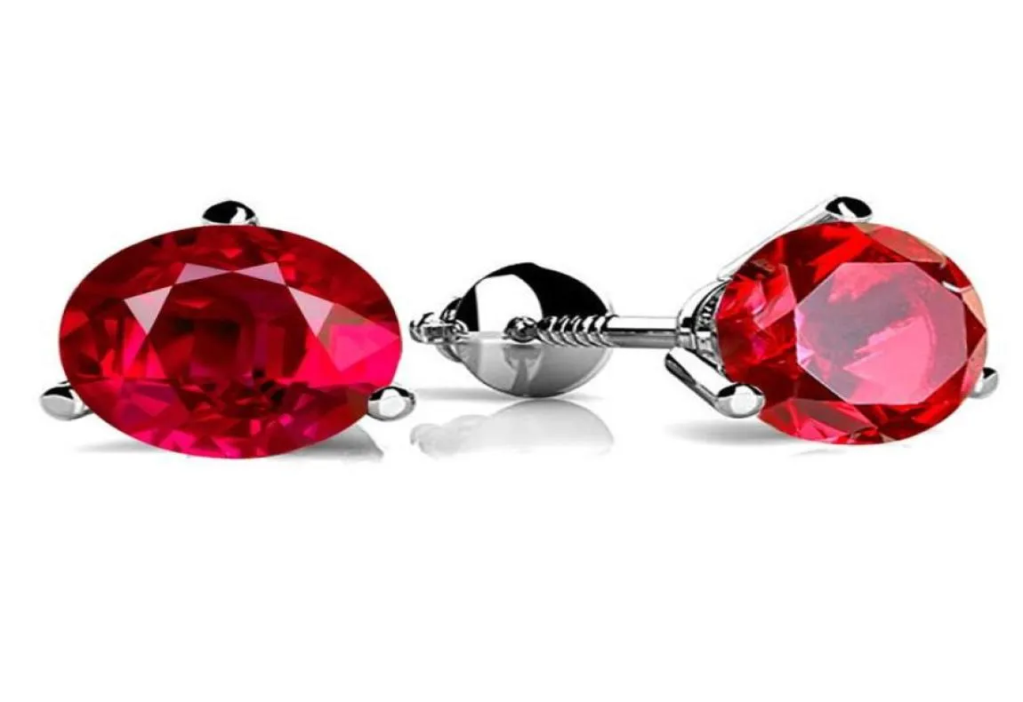 Stud Claw Round Rose Red Crystal Crystal Cyrrings for Women 925 Sterling Silver Lab Ruby Screy Back Birthstone JewelStud7824620