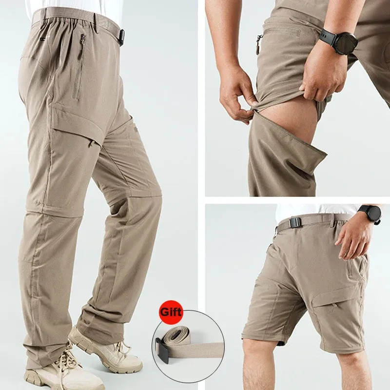 Pants Quick Drying Tactical Cargo Pants Men Detachable Elastic Hiking Trousers Shorts Multi Pockets Sports Summer Outdoor Loose Jogger