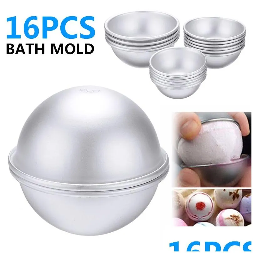 Accessoires d'outils de bain 16 pièces demi-cercle sphère en alliage d'aluminium moules de bombe de bain outil de bricolage boule de sel cadeaux d'artisanat faits maison moule goutte Dhdpb