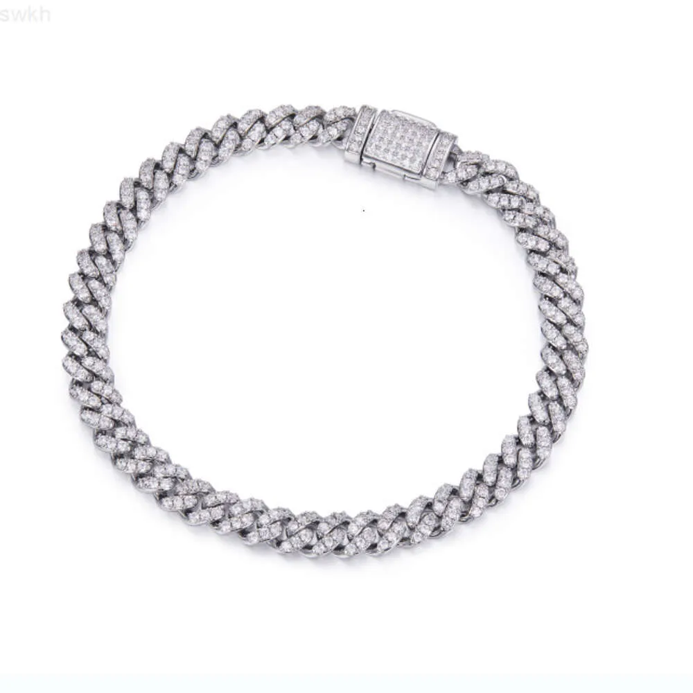 Iced Out Hip Hop 925 Silber Herren Moissanit Günstige Tennisarmbänder Armreifen Moissanit Kubanische Kette