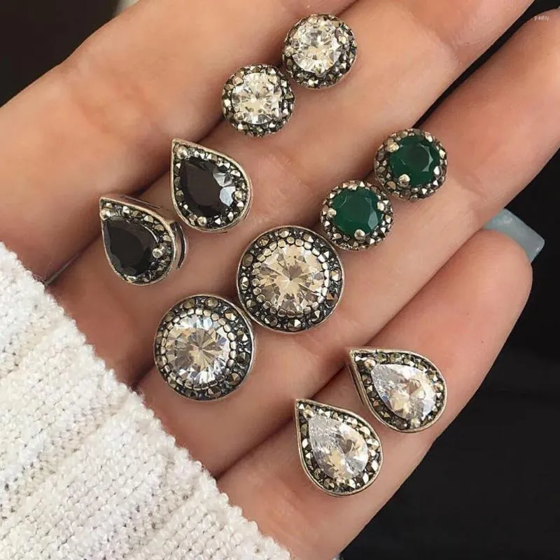 Stud Earrings Earring Ladies Water 5 Green Drop Black Jewelry Pairs/Set Cubic Gemstone Zirconia