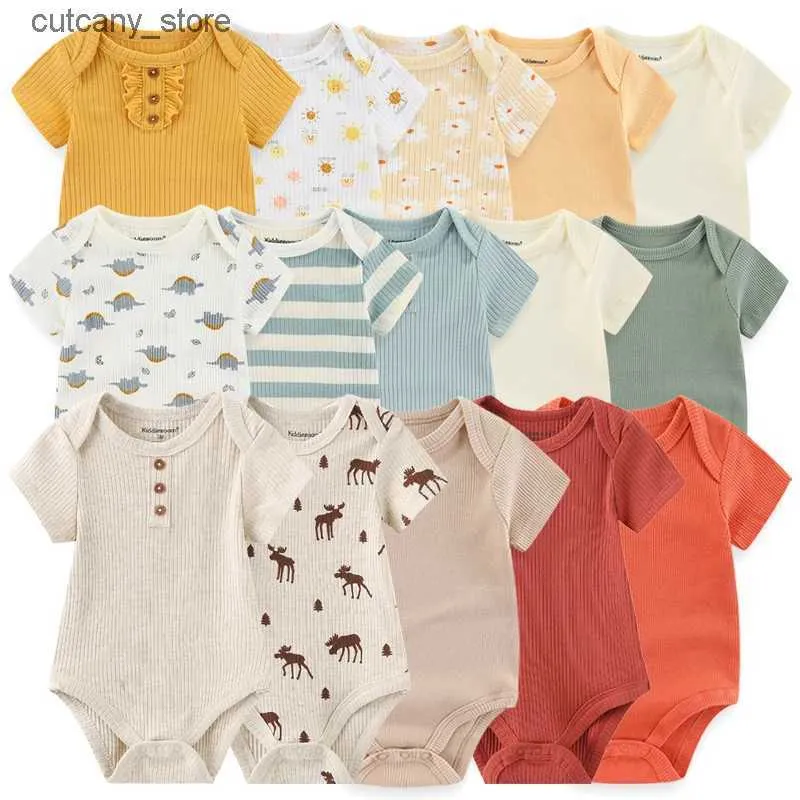 Combinaisons 2023 body unisexe 5 pièces bébé fille vêtements ensemble nouveau-né dessin animé coton bébé garçon vêtements imprimer couleur unie été L240307