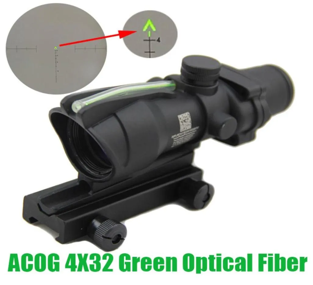 Cannocchiale tattico ACOG 4x32 in fibra ottica per fucile da caccia Cannocchiale per fucile Weaver in fibra illuminato rosso o verde4352773