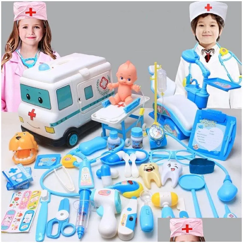 Cuisines Jouer à la nourriture Cuisines Jouer à Food Doctor Set pour enfants Faire semblant de filles Jeux de rôle Kit d'accessoires d'hôpital Infirmière Outils Sac à Dhnsv