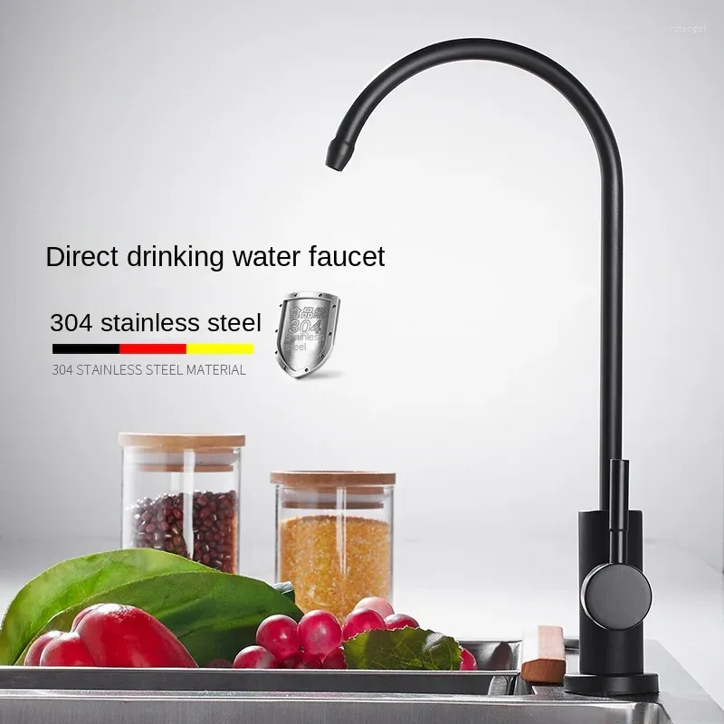 Kitchen Faucets Black Faucet 304 Stainless Steel Sink Single Cold Countertop Installation 1/2 Universal