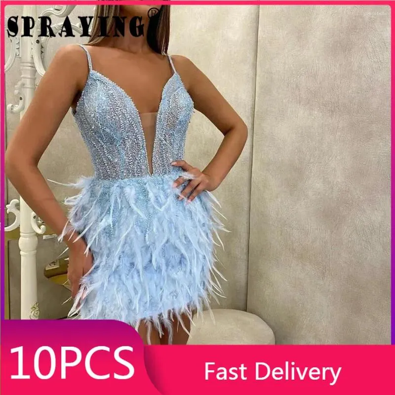 Casual Dresses 10pcs Women Sexy Y2k Sequin Slim Solid Feather Shining Spaghetti Strap Backless Mini Dress Wholesale Items S12940