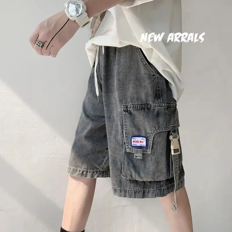 Mens denim Casual Shorts SS Tooling Style Wear All-Match Trend Jeans Summer Women Half Denim Pants Unisex Cargo Streetwear 240307