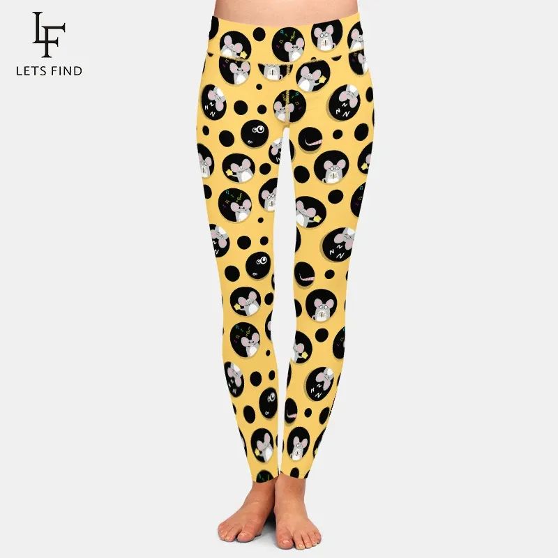 Leggings letsfind ny ankomst söt tecknad mus digital tryckning hög midja leggings hög elastiska kvinnor träning leggings