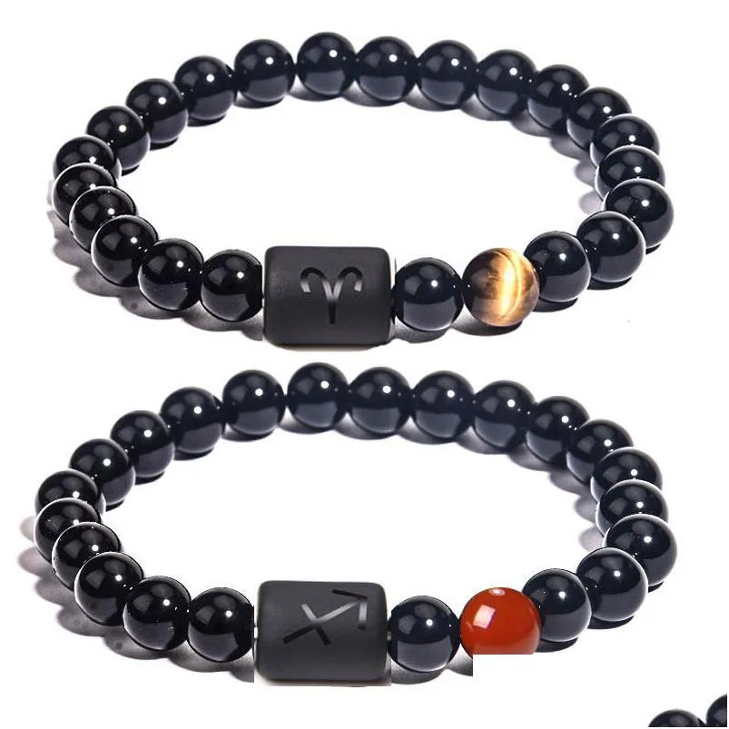 Perlen 12 Sternzeichen Perlen Stränge Armbänder für Männer Naturstein Perlen Kette Wrap Armreif Frauen Mode Geburtstag Party Schmuck GIF Dhomv