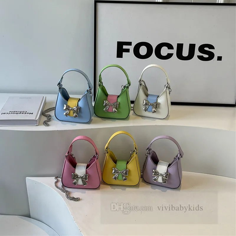 Girls mini saddle handbags kids patchwork color candy color PU leather messenger bag children metals butterfly buckle chain one-shoulder bags Z7018