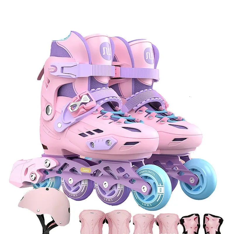 Inline Roller Skates Set With Knee Elbow Pads Helmet Protective Gear For Kids Boys Girls Beginner Sneakers 4 Wheels Skates Gift 240227