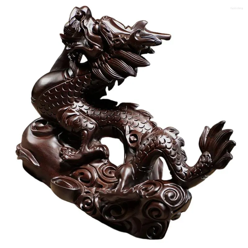 Dekoratif figürinler zodyak ejderha ahşap oyma süsler ofis dekorasyon el sanatları (gül ağacı) modelleri heykelcik Çin uğurlu