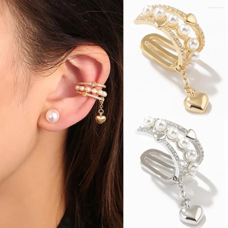 Kolczyki Dangle Circle Pearl Ear Bone Clip Fałszywe przebijanie cyrkon klipsy dla kobiet biżuteria