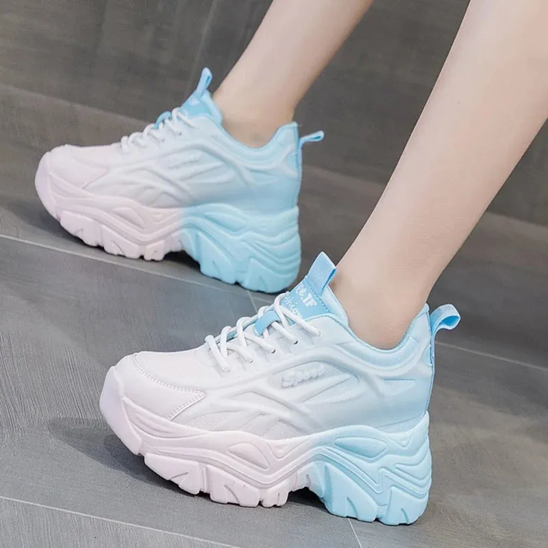 Womens Mix Color Chunky Sneakers Spring Breathable Mesh Platform Sports Shoes Woman Lace Up Thick Sole Casual Shoes Mujer 240228