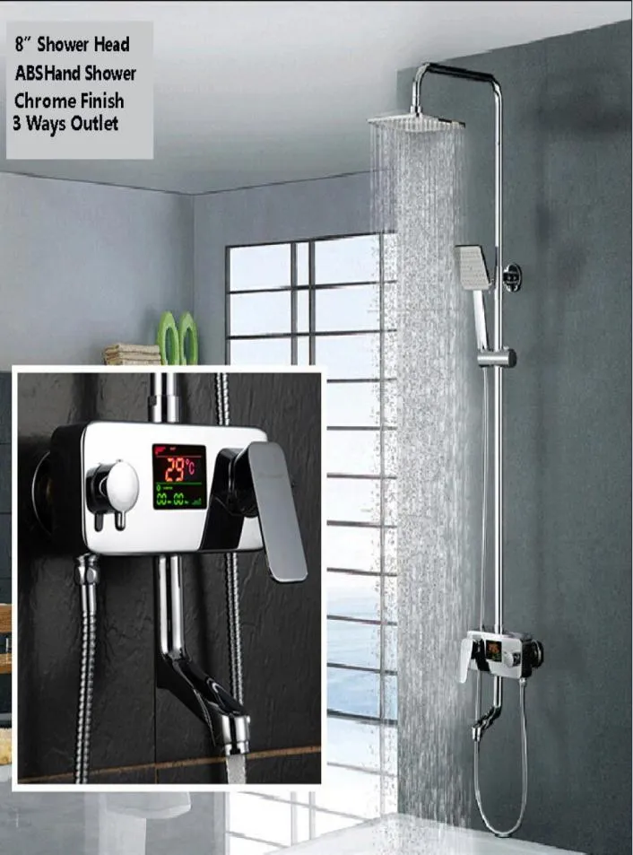 Digital Display Shower Faucet Water Powered Digital Display Shower Set Wall Mounted 8 Inch Rain Shower Head Tub Mixer Faucet4113912