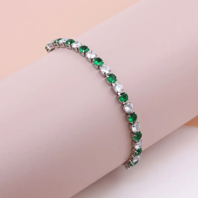 Bracelets à maillons pour femmes, bijoux charmants, à la mode, en zircone cubique, blanc, vert, push-pull, réglable, 2024