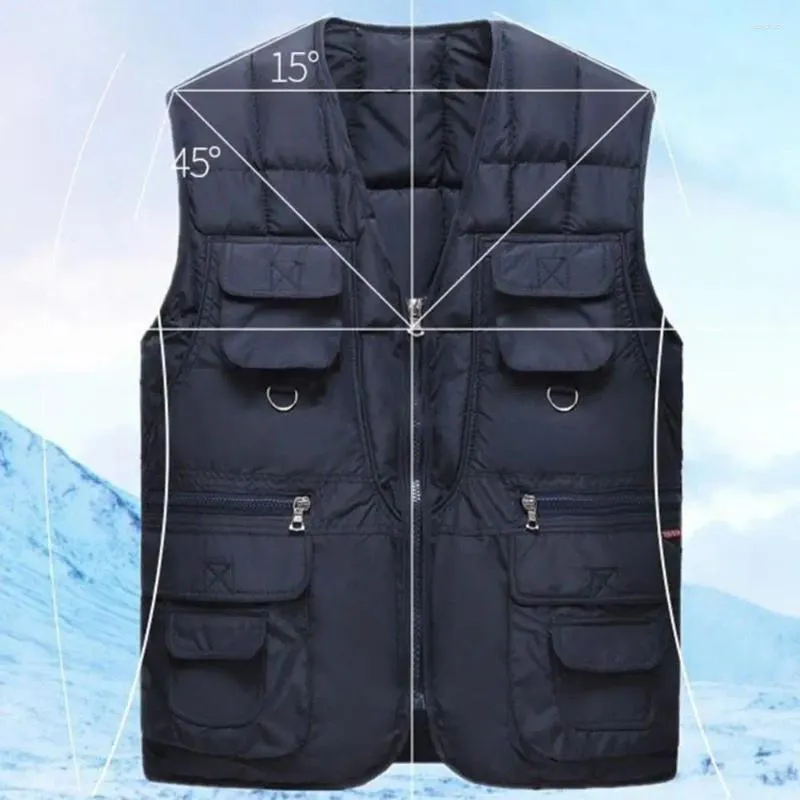 Men's Vests Men Waistcoat Stylish Sleeveless Winter Vest With Multiple Pockets Zipper Closure Solid Color Warm Coat For Autumn