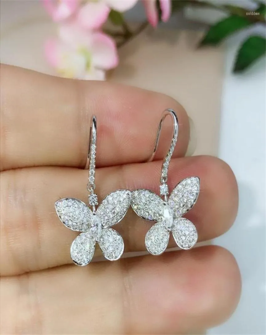 Dangle Earrings Butterfly Drop Earrring Pave CZ Real Silver Color Charm Engagement Wedding for Women Party Jewelry2754432