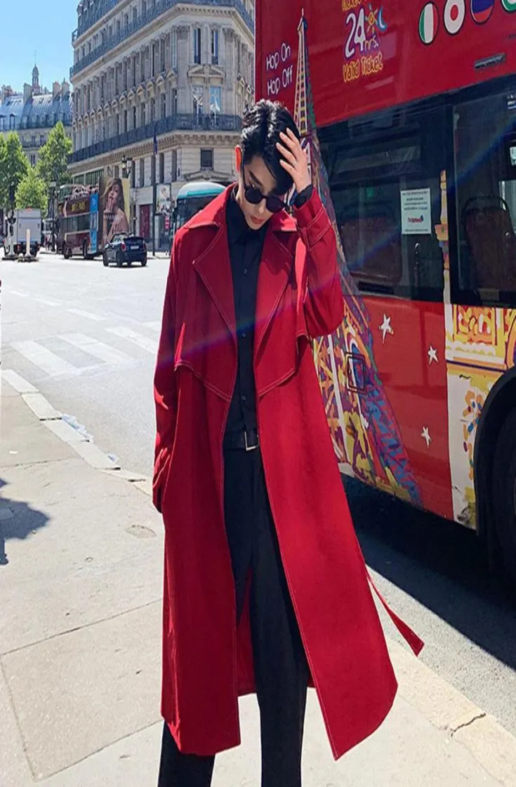 Men039S Trench Coats Män Loose Casual Long Jacket Trench Coat Ytterkläder Manliga kvinnor Vintage Streetwear Hip Hop Red Cardigan Wind9053628